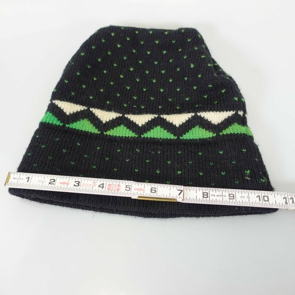 KNITS by HART USA Men's Black Green Ski Hat OS Beanie 100% Wool Winter Cozy - Picture 7 of 10